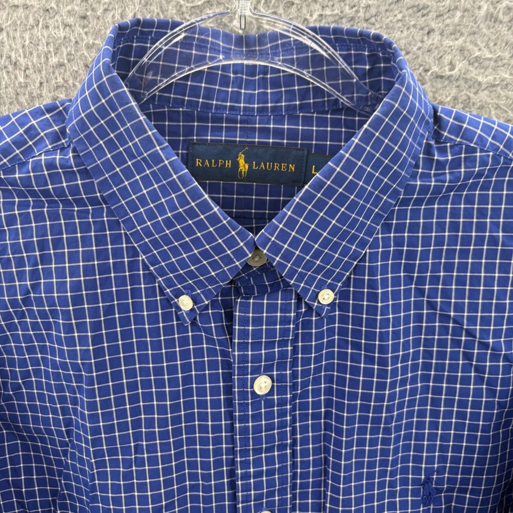 Ralph Lauren Button Down Shirt Mens L Blue White Windowpane Check Long Sleeve